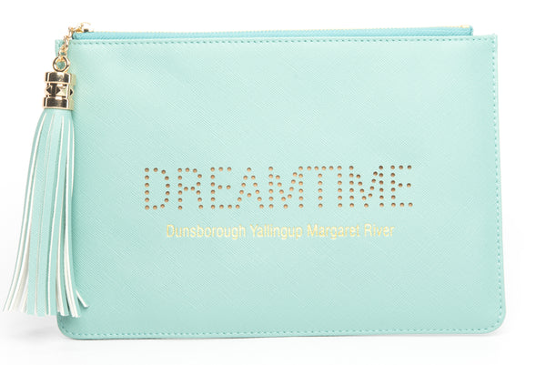 Dunsborough, Yallingup, Margaret River Region gorgeous women's green "Dreamtime" clutch, pouch to complete your look. Clutches with messages, evening & day styles, perfect gifts.