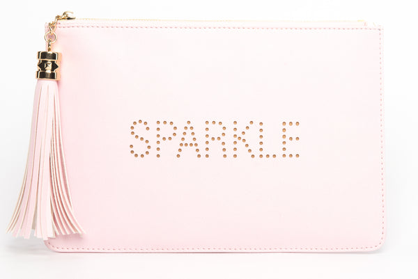 The perfect pink "Sparkle" clutch, pouch, pencil case with personality to keep your belongings. Dress up or down. Great for parties or gifts.